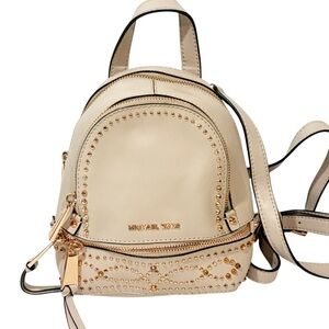 Michael Kors Rhea Mini Pink Leather Rose Gold Studded Backpack Removable Straps